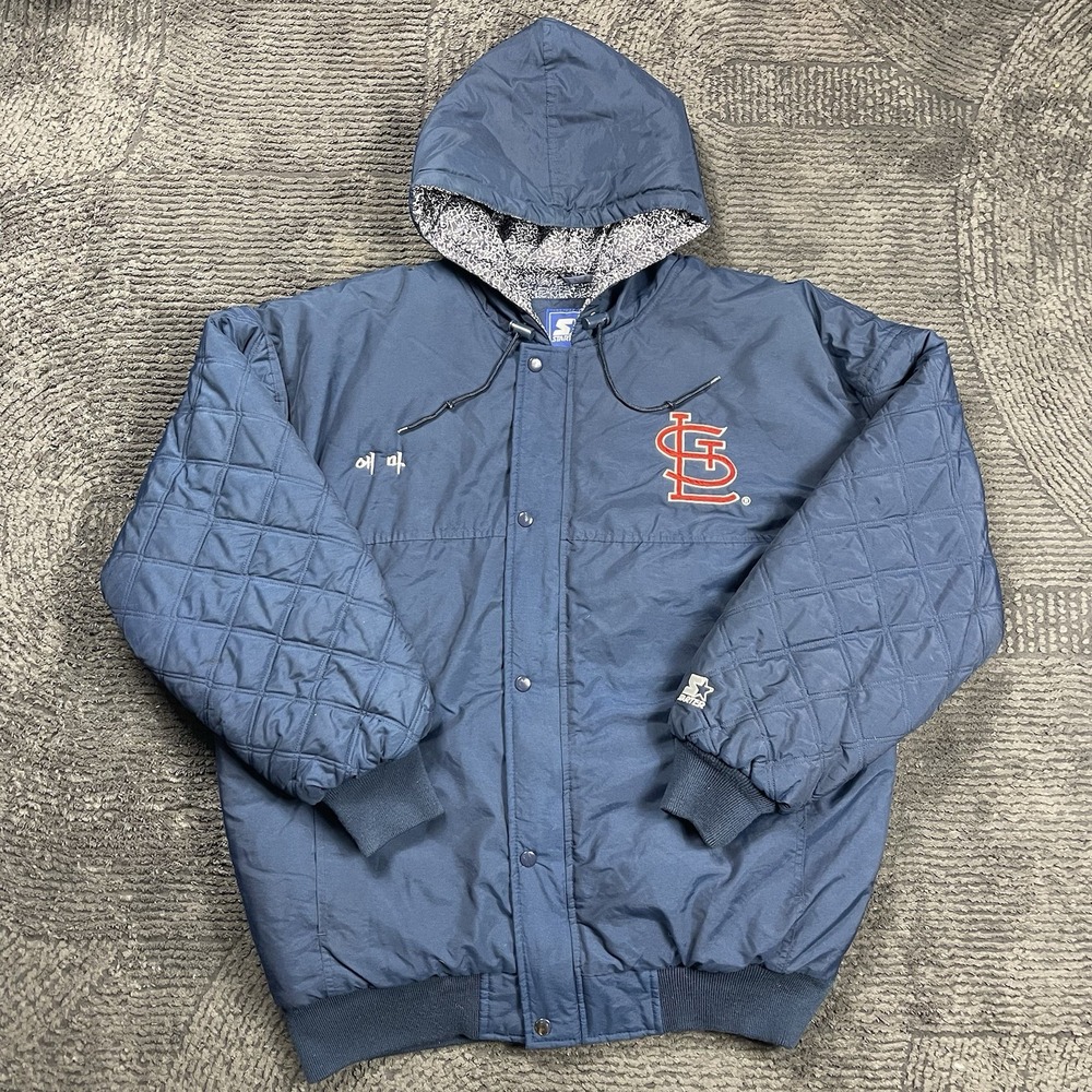 Starter St. Louis Cardinals‎ Hooded Puffer Jacket XL Blue MLB Logo Korea 90s